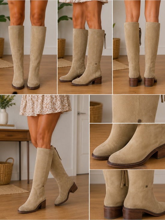 Franco Sarto Shoes - Franco Sarto Knee-High Genuine Leather Boots in Beige Taupe